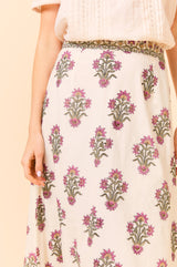 Neve Organic Cotton Block Print Skirt | Antique Wildflower Cream/Red/Green