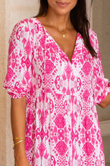 Virginia EcoVero™ Midi Dress | Ikat Pink/White
