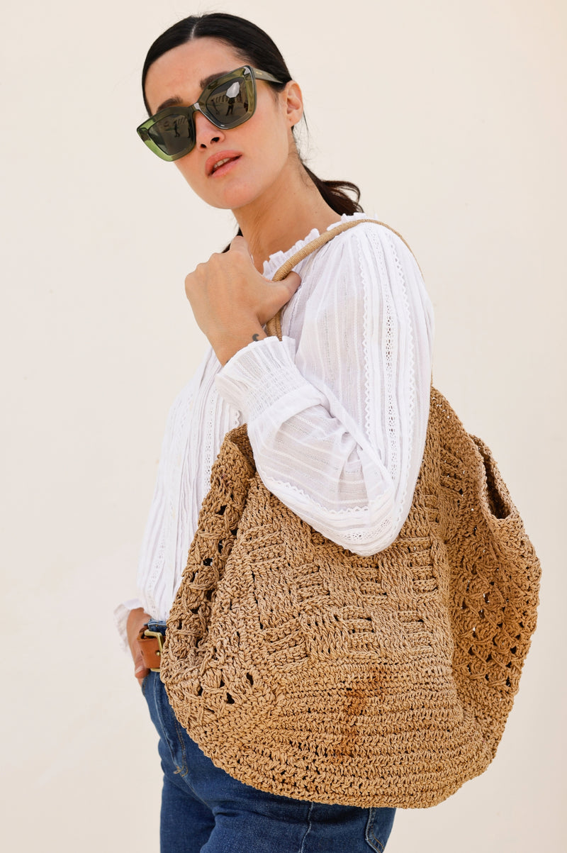 Aspiga Ladies Sustainable Woven Raffia Tote Bag Brown Natural