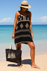 Coral Jute Beach Bag | Black/ Gold