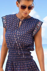 Macy Mini Organic Cotton Dress | Navy/Pink