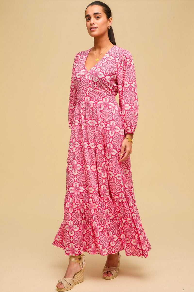 Plus Size Casual Maxi Dress Square Neck-Pink&White Flower, 3XL Plus Size Casual Maxi Dress Square Neck-Pink&White Flower, 3XL