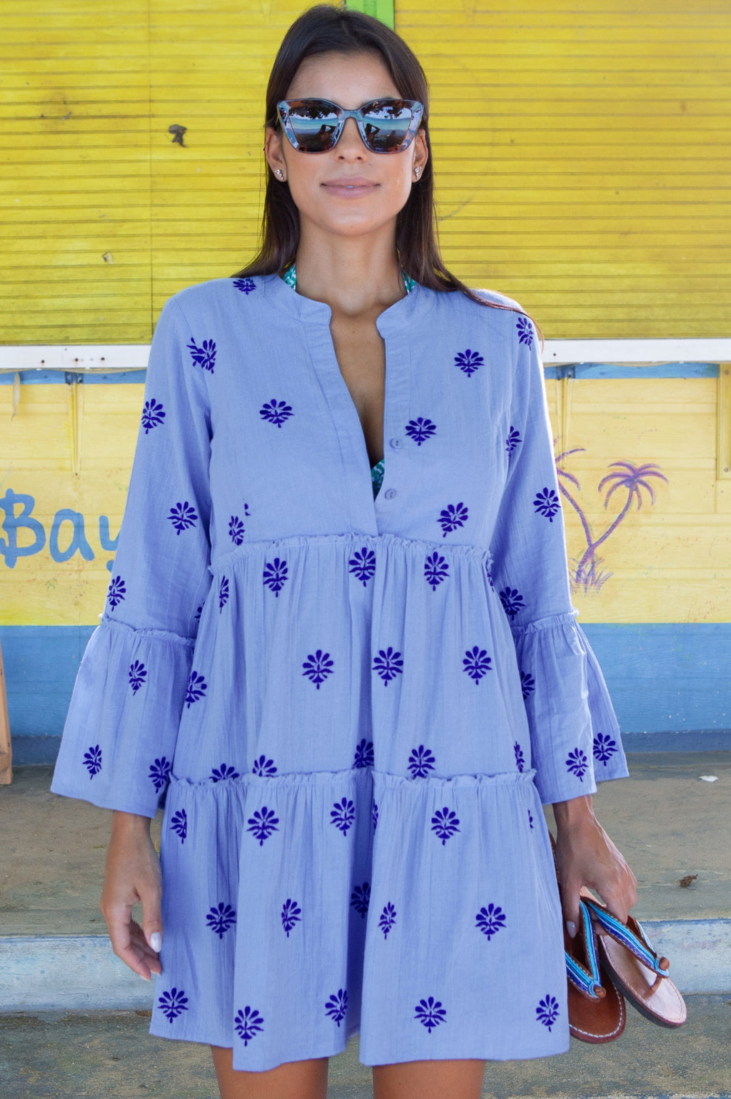 Cristina Embroidered Kaftan Blue Cobalt