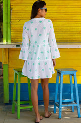 Cristina Embroidered Kaftan | Buta White/Green