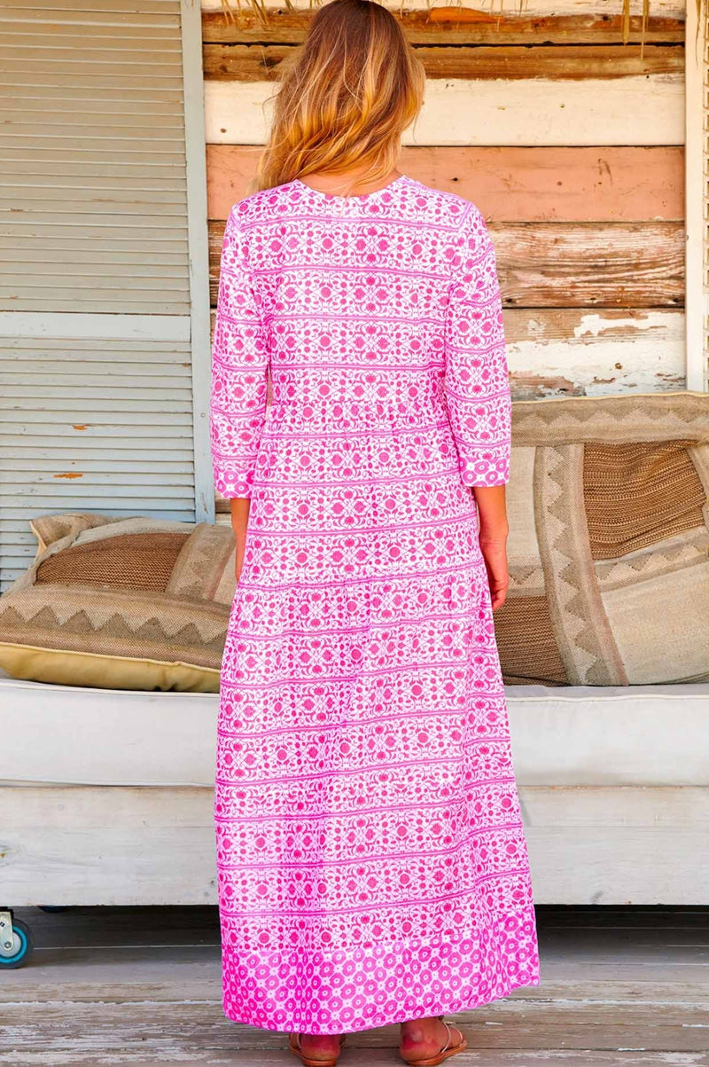 aspiga pink dress Aspiga Demi Wrap Dress in Camila Plain Flower Bright Pink at Sue Parkinson