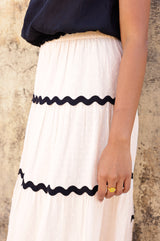 Organic Cotton Dobby Ric Rac Skirt | Antique Cream/Black