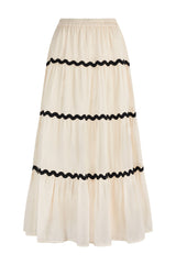 Organic Cotton Dobby Ric Rac Skirt | Antique Cream/Black