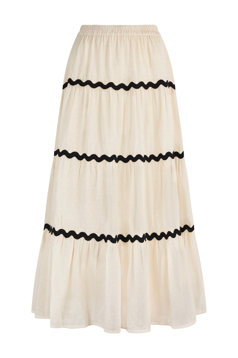 Organic Cotton Dobby Ric Rac Skirt | Antique Cream/Black