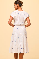 Riley Embroidered Organic Cotton Dress | White/Blue