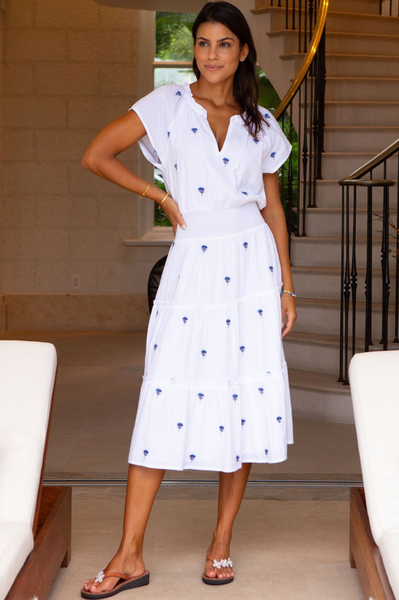 Aspiga Ladies Sustainable Riley Organic Cotton Dress White Blue Aspiga Ladies Sustainable Riley Organic Cotton Dress White Blue