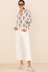 Rosie Organic Cotton Block Print Blouse | Antique Wildflower Cream/Red/Green