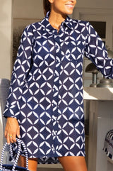 Saffron Organic Cotton Beach Shirt | Shibori Navy/White