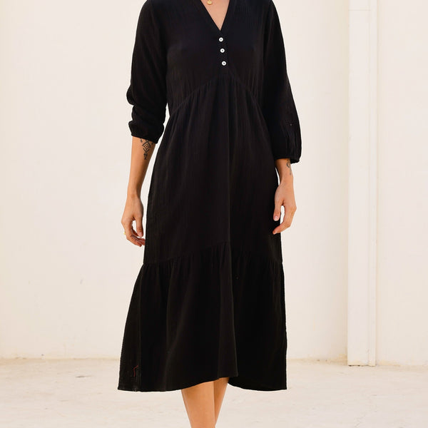 【美品23AW】フォクシーSERENA DRESS 40 ロゴ刺繍　黒43233 Aspiga Womens Sustainable Serena Cheesecloth Cotton Dress Summer