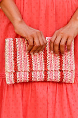 Amalfi Raffia Stripe Clutch | Red/Pink/Natural