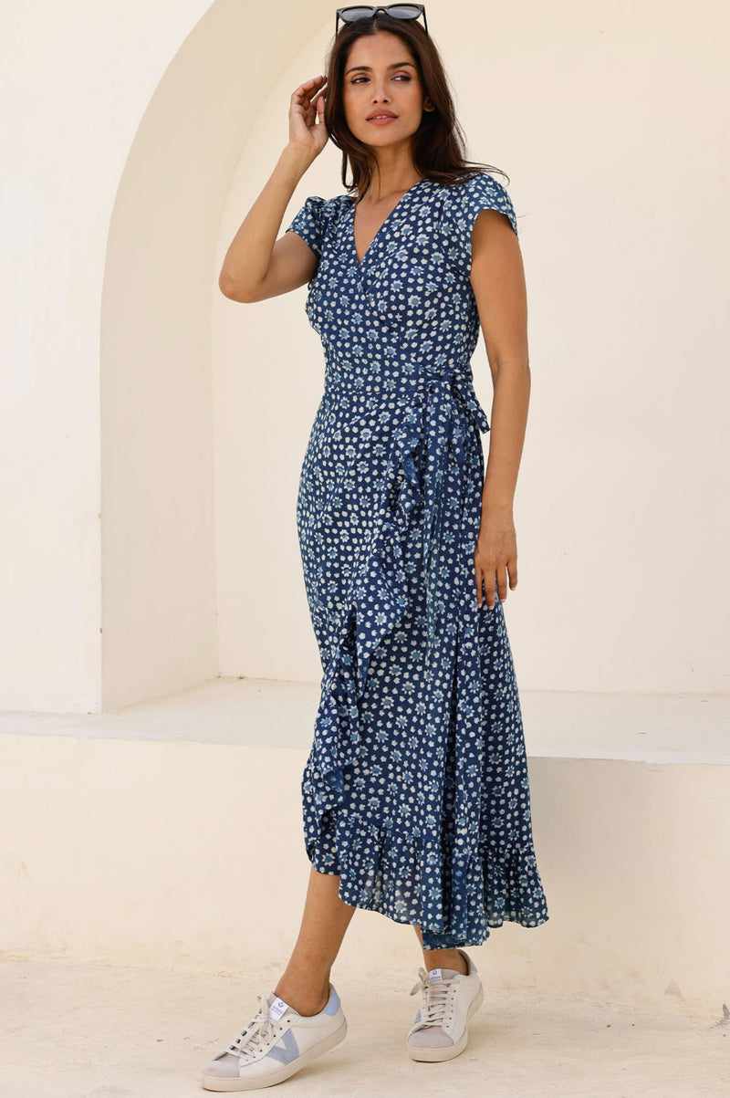 Demi Organic Cotton Wrap Dress | Navy