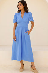 Esha Organic Cotton Cheesecloth Dress | Cornflower