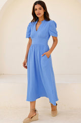 Esha Organic Cotton Cheesecloth Dress | Cornflower