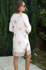 Guadalupe Short Organic Cotton Tunic | Starfish White/Gold