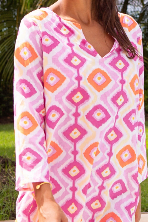 Guadalupe Short Tunic | Diamond Ikat Pink/Yellow