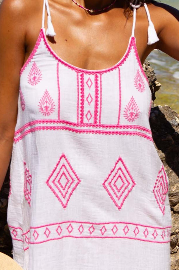 Imogen Dress | White/Pink