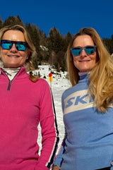 Merino Wool Ski Slim Funnel Neck Jumper | Serene Blue/Cream/Pink