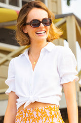Olive Cheesecloth Blouse | White