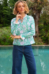 Rosie Organic Cotton Block Print Blouse | Lotus Green/Blue