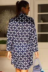 Saffron Organic Cotton Beach Shirt | Shibori Navy/White