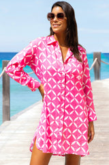 Saffron Organic Cotton Beach Shirt | Shibori Pink/White