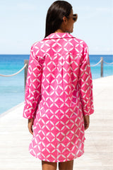 Saffron Organic Cotton Beach Shirt | Shibori Pink/White