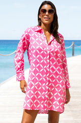 Saffron Organic Cotton Beach Shirt | Shibori Pink/White