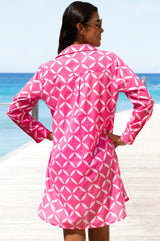 Saffron Organic Cotton Beach Shirt | Shibori Pink/White