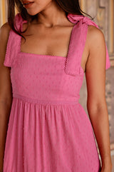 Tabitha Organic Cotton Dobby Dress | Bright Pink