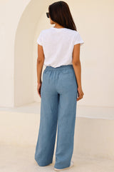 Wide Leg Linen Trousers | Blue/Grey