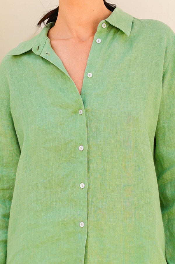 Women's Linen Shirt | Leaf Green