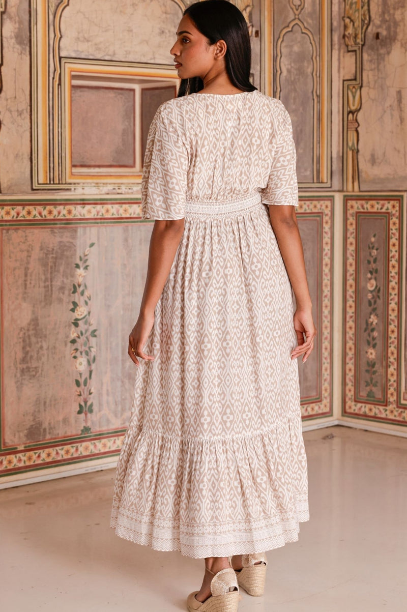 Lena EcoVero™ Dress | Taupe/White