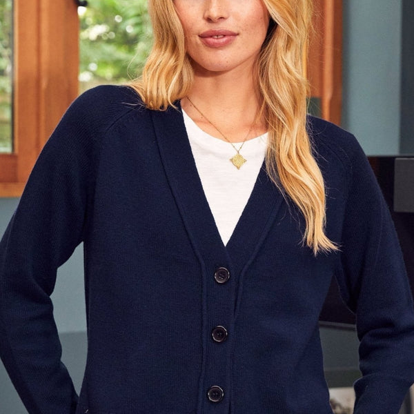 Aspiga Ladies Sustainable Swing V Neck Cardigan Merino Wool Navy