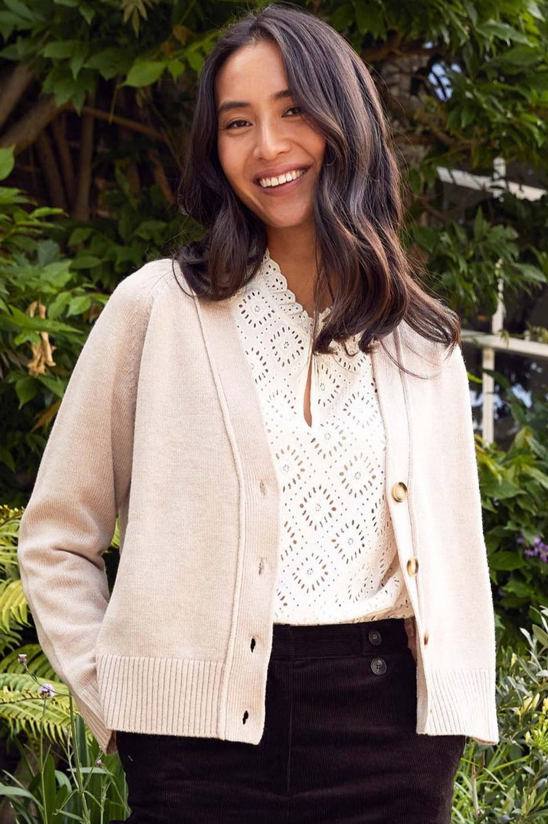 Aspiga Ladies Sustainable Swing V Neck Cardigan Merino Wool Oat Cream