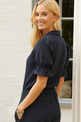 Olive Cheesecloth Blouse | Navy