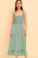 Rhianna Organic Cotton Dress | Sage/White