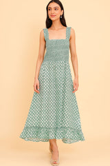 Rhianna Organic Cotton Dress | Sage/White