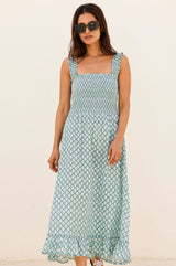 Rhianna Organic Cotton Dress | Sage/White