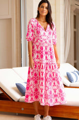 Virginia EcoVero™ Midi Dress | Ikat Pink/White