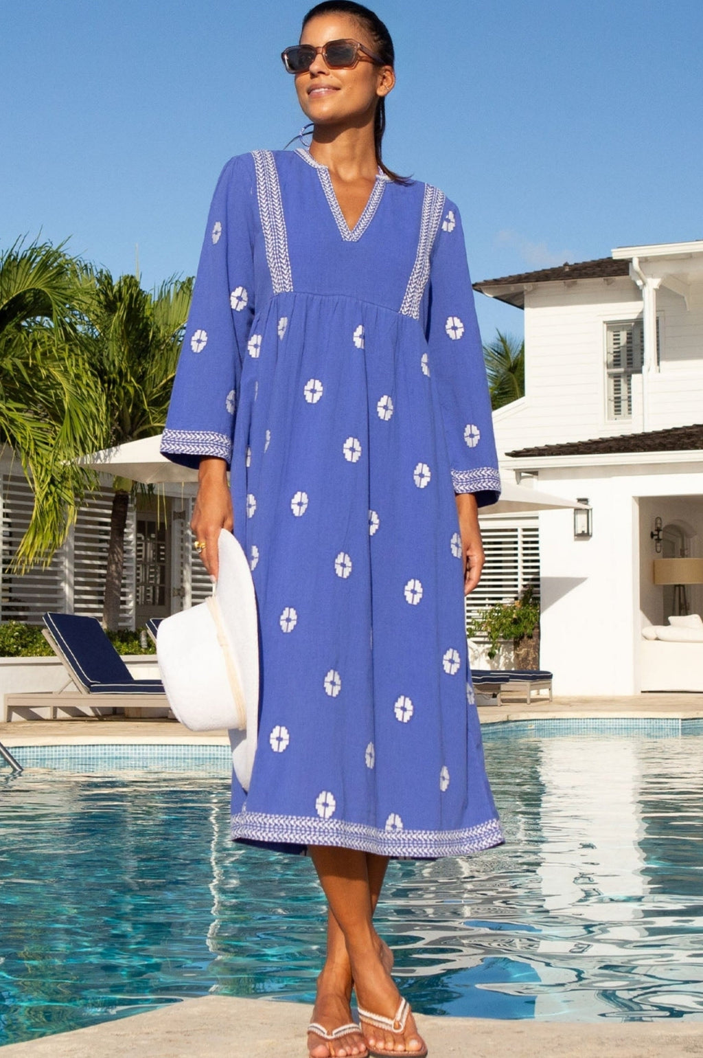 Enola Organic Cotton Dress Dazzling Blue White