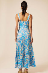 Aurelia Satin Dress | Lined Floral Turquoise/Cream
