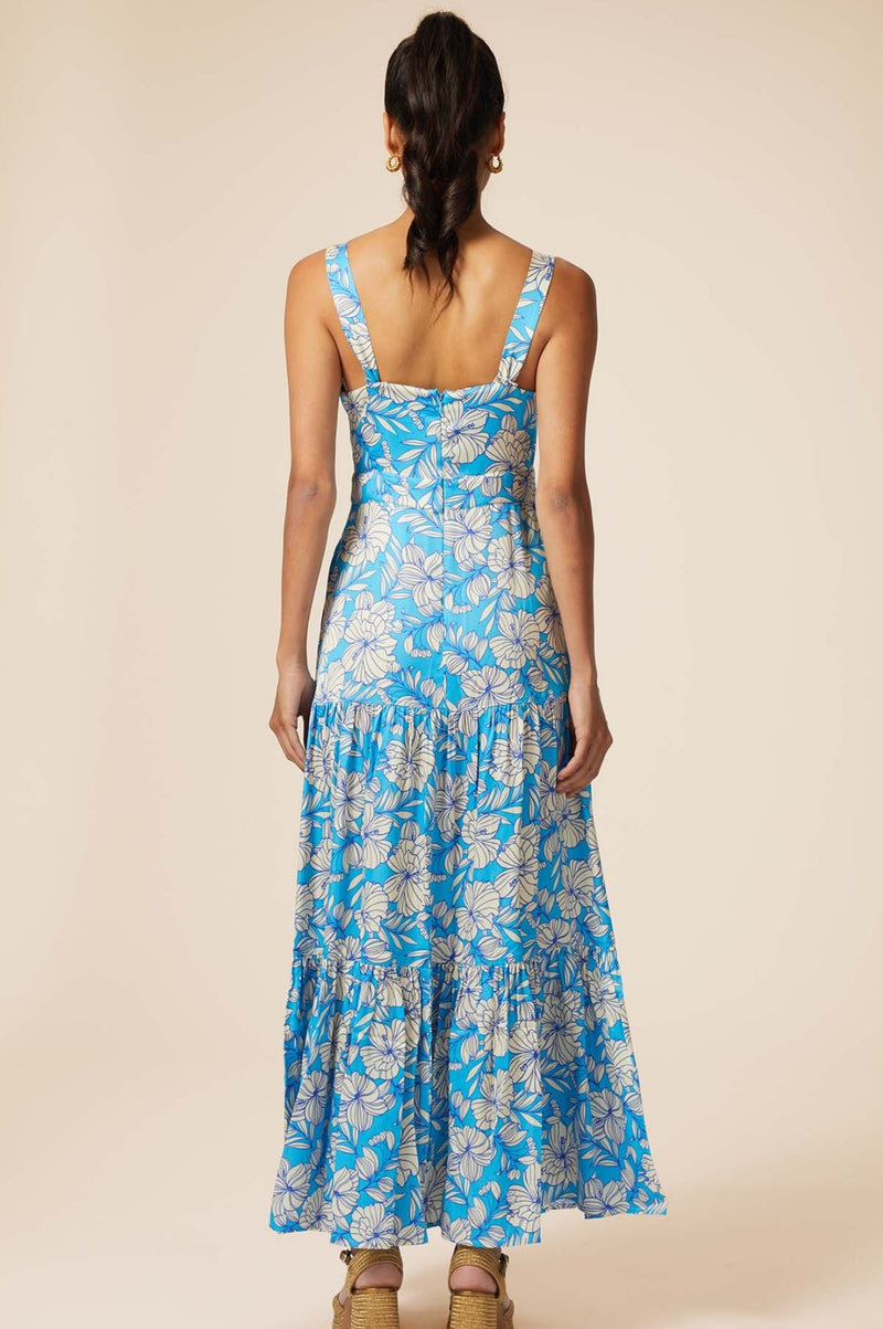 Aurelia Satin Dress | Lined Floral Turquoise/Cream