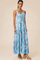 Aurelia Satin Dress | Lined Floral Turquoise/Cream