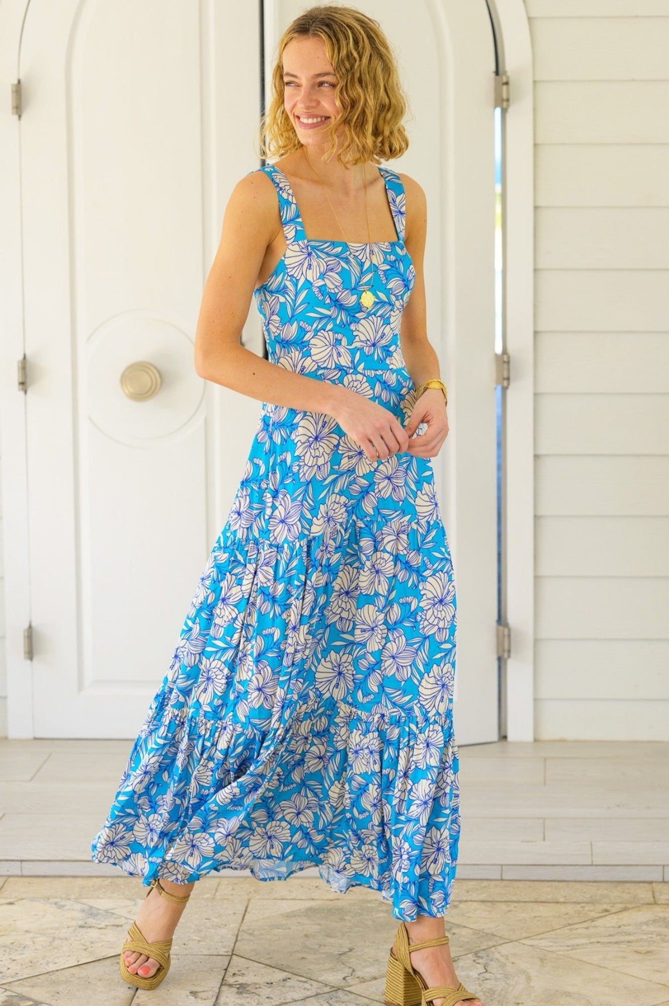 Aurelia Satin Dress | Lined Floral Turquoise/Cream