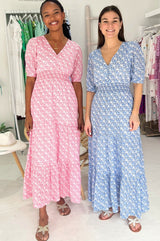 Billie Short Sleeve Dress | White/Pink