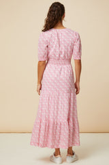 Billie Short Sleeve Dress | White/Pink